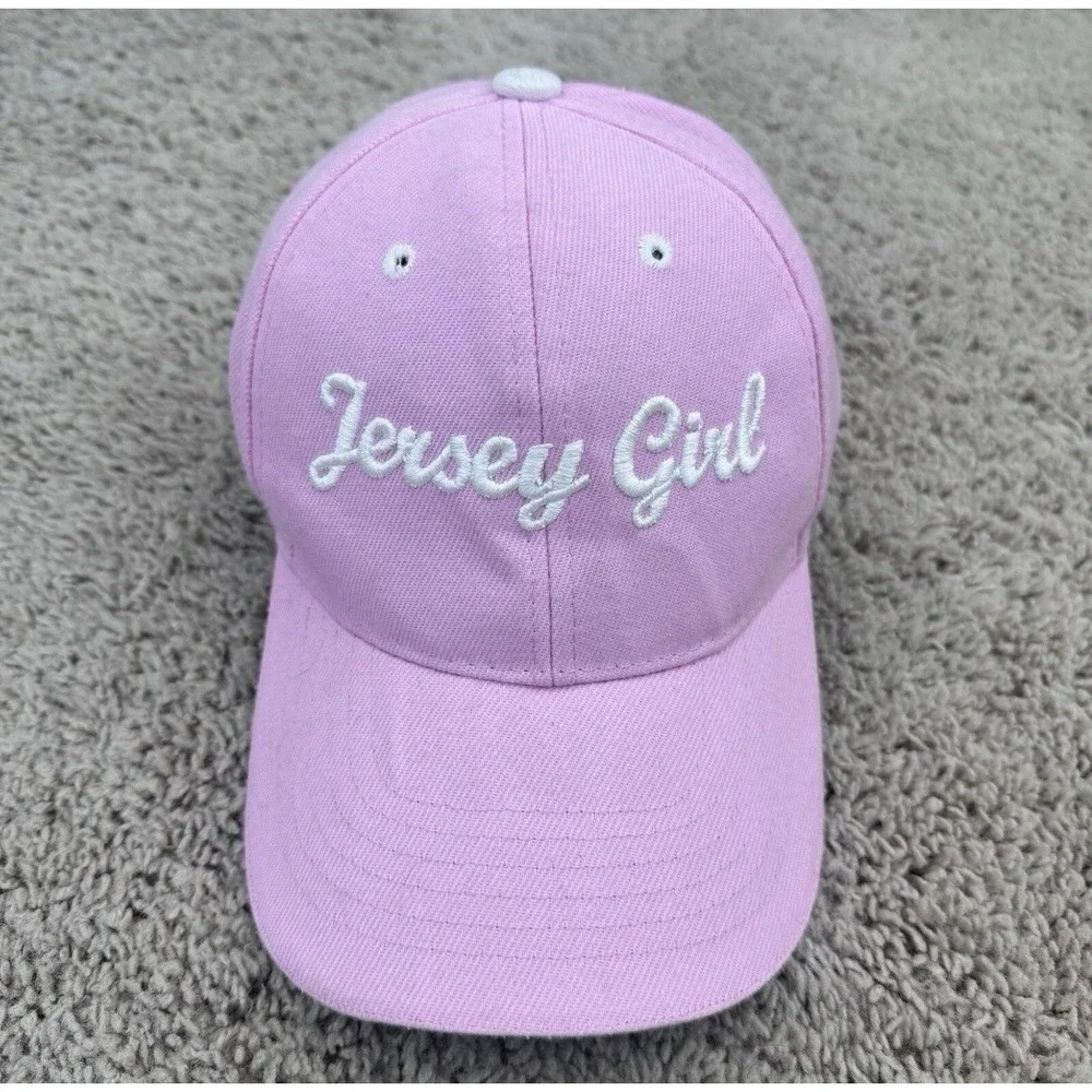 Jersey Girl Hat Womens Pink Embroidered Script Adjustable Strapback Baseball Cap